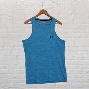 Under Armour HeatGear Mens Medium Blue Space Dye Fitted Tank Top Training Shirt